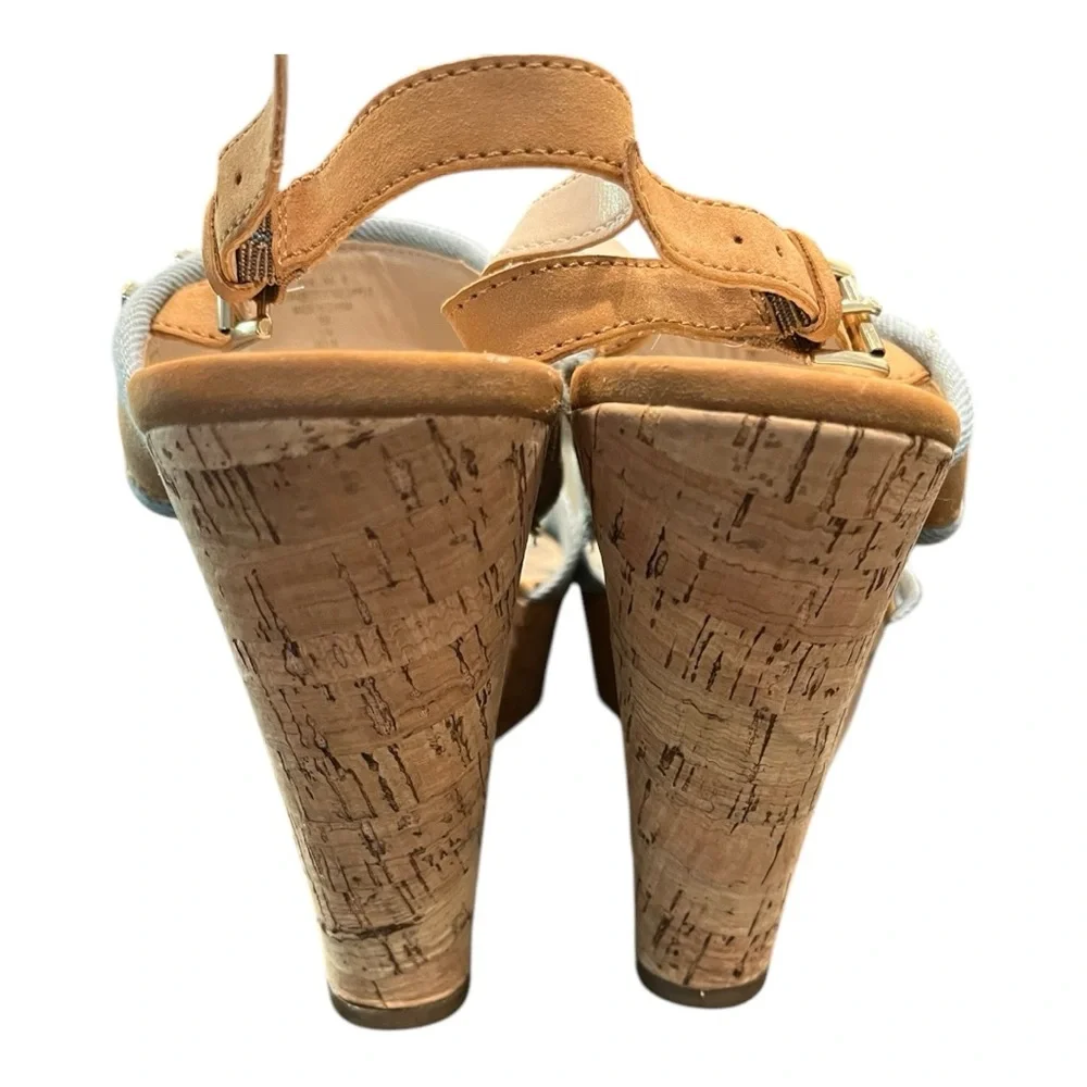 Tommy Hilfiger Denim and Tan Cork Gold‎ Hardware Wedges Size 9